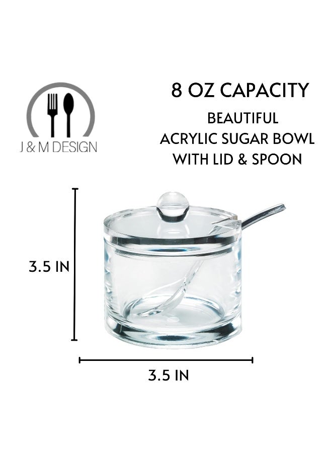 J&M DESIGN Clear Acrylic Sugar Bowl With Lid And Spoon For Coffee Bar Accessories, Cereal Bowls, Tea, Kitchen Countertop Canisters & Baking - 8 oz Container Jar Dispenser Holder - Dishwasher Safe - Image 2